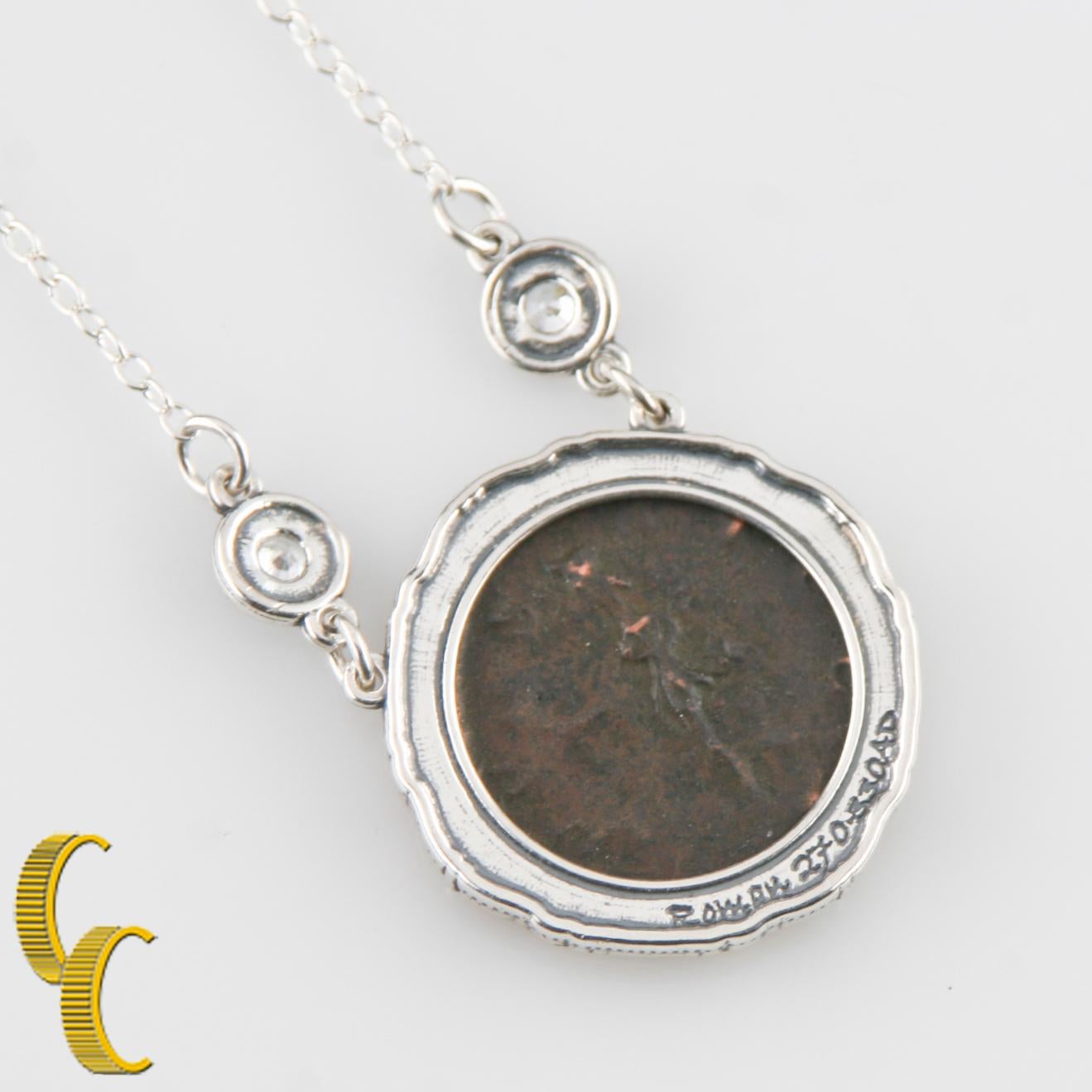 Women's or Men's Roman Coin in 2-Tone Silver Bezel Pendant Necklace For Sale