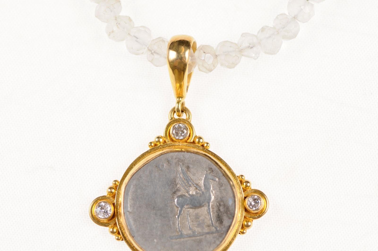 Roman Coin in 22k Pendant w/Diamonds (pendant only) In Excellent Condition For Sale In Atlanta, GA