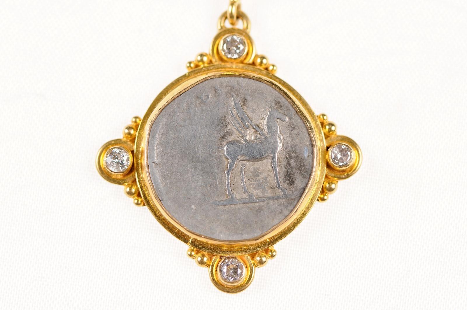 Women's Roman Coin in 22k Pendant w/Diamonds (pendant only) For Sale