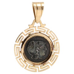 Roman Coin Pendant, 14k Yellow Gold Sterling Silver, Vintage Coin