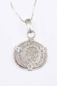 Roman Coin Pendant w/ Silver Trim & Bail