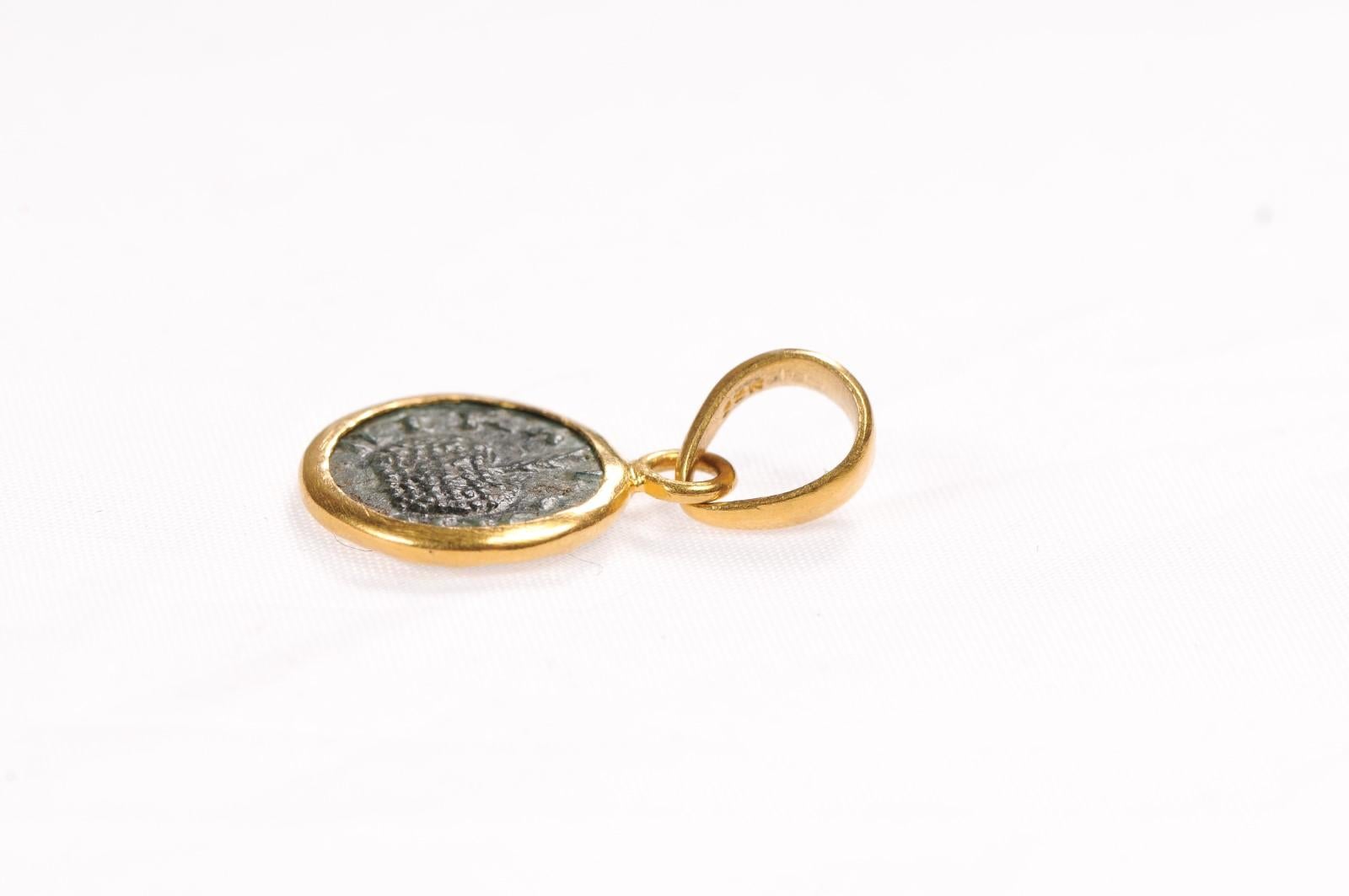 Roman Coin & Pyrite Necklace (pendant only) For Sale 5