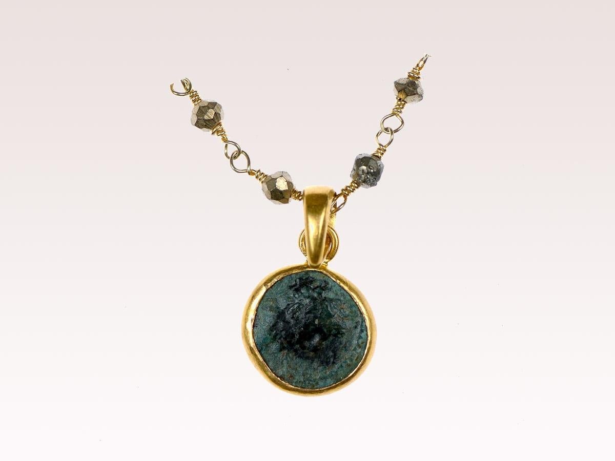 Roman Coin & Pyrite Necklace (pendant only) For Sale 8