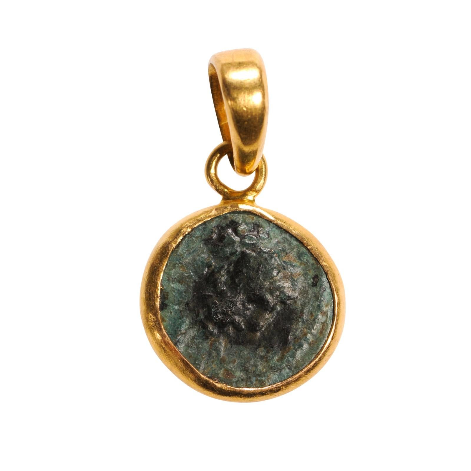 Classical Roman Roman Coin & Pyrite Necklace (pendant only) For Sale