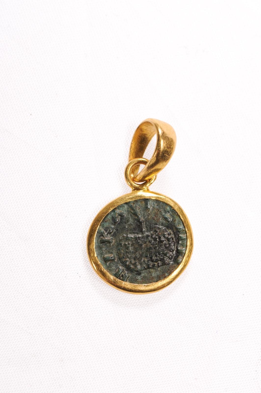 Roman Coin & Pyrite Necklace (pendant only) In Excellent Condition For Sale In Atlanta, GA