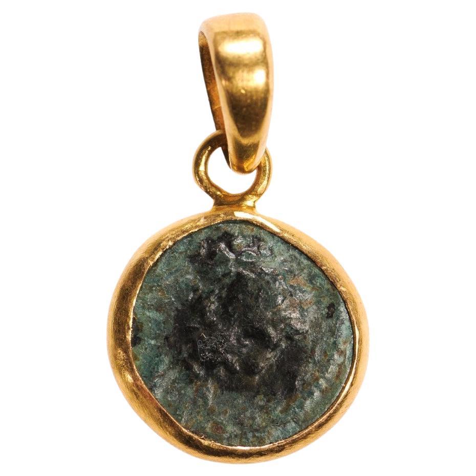 Roman Coin & Pyrite Necklace (pendant only) For Sale