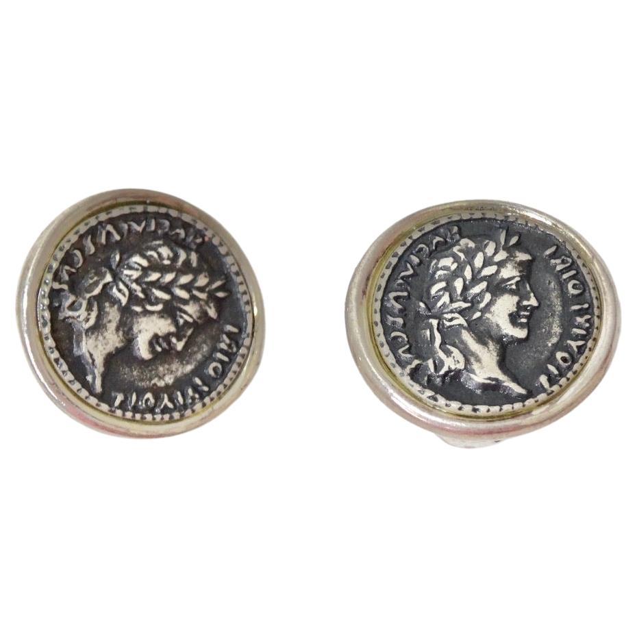 Roman Coin Silver Stud Earrings For Sale