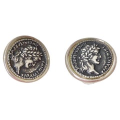 Retro Roman Coin Silver Stud Earrings