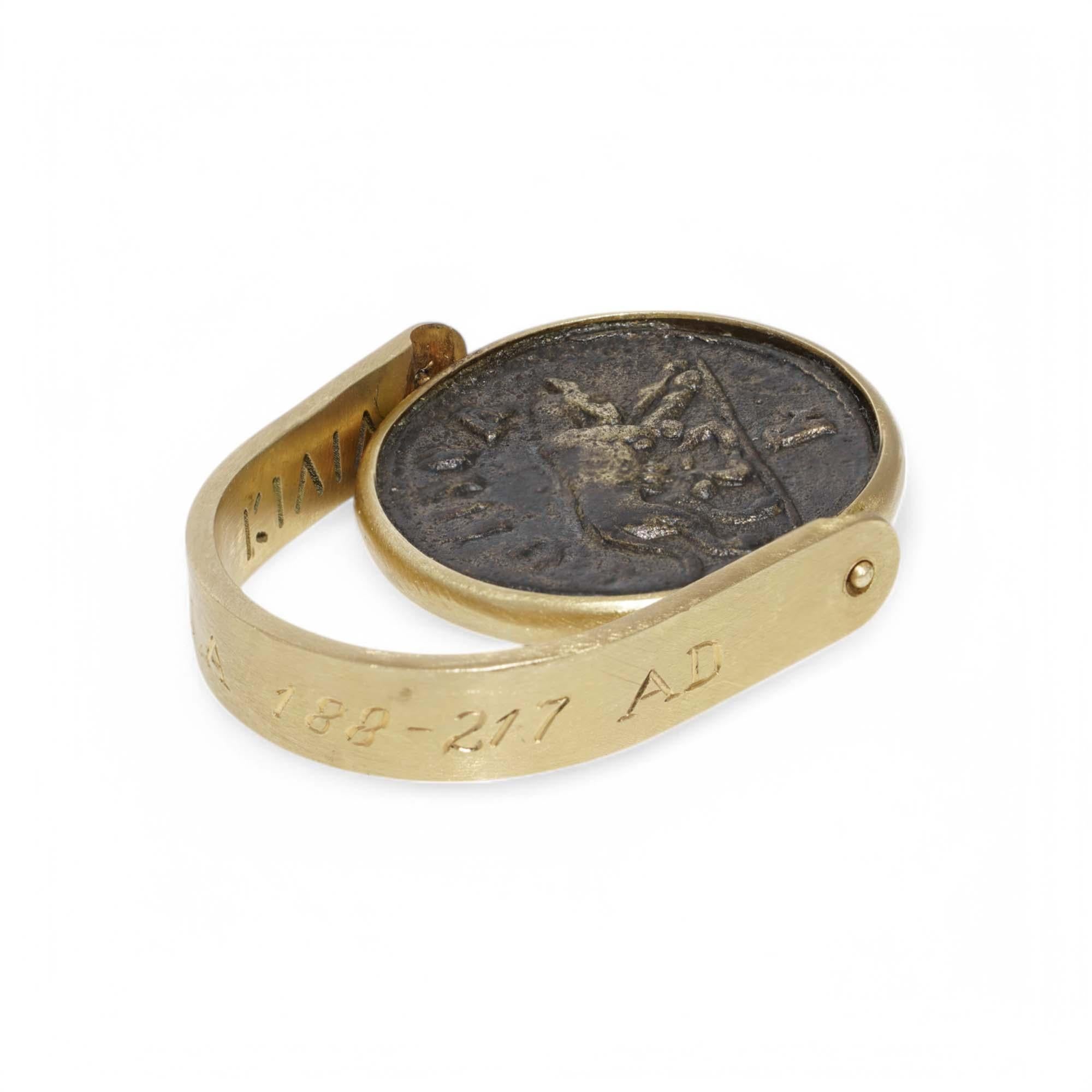  Bague en or jaune 18 carats avec pièces de monnaie romaines - avec l'empereur Caracalla Unisexe 