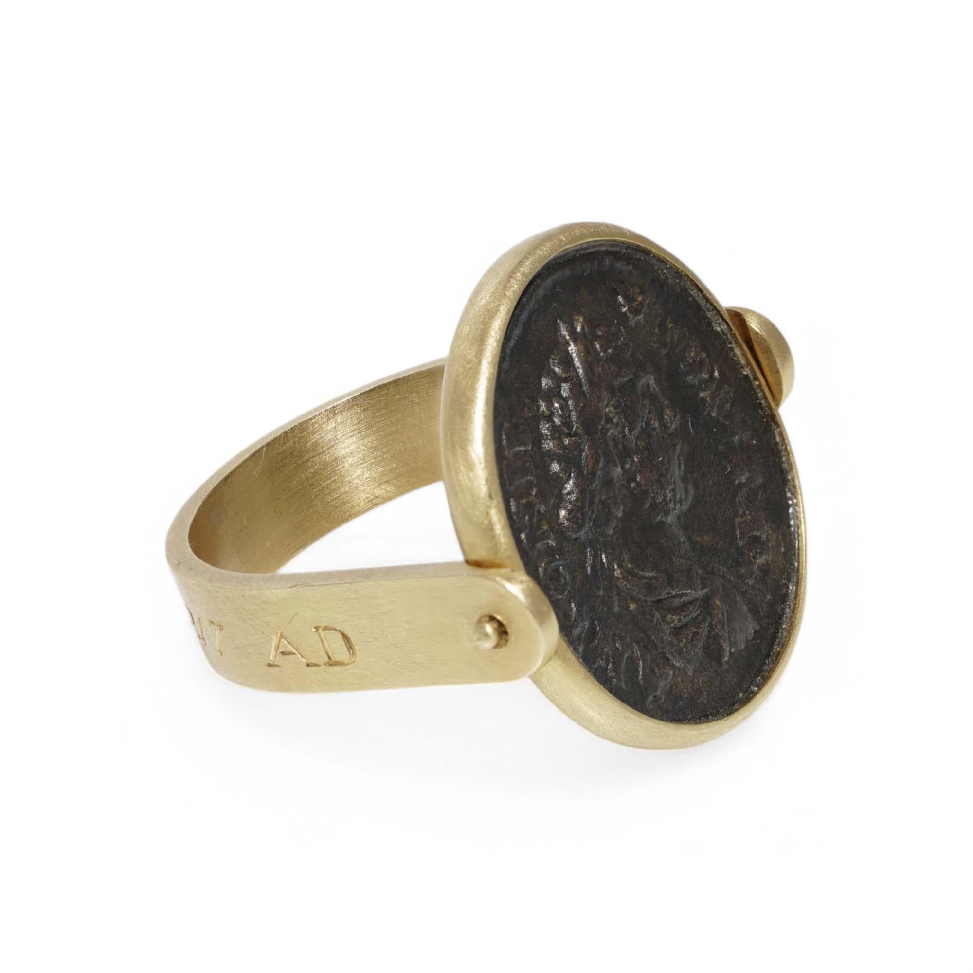 Bague en or jaune 18 carats avec pièces de monnaie romaines - avec l'empereur Caracalla 1