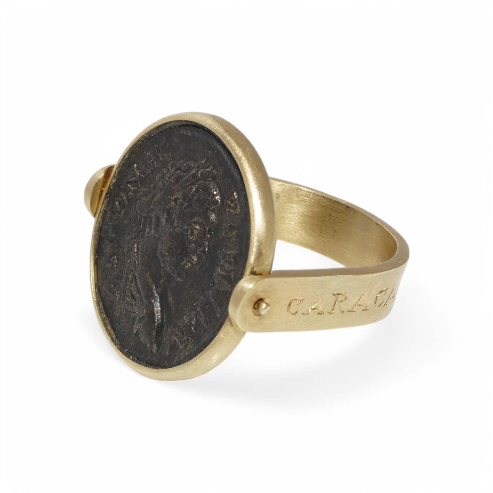Bague en or jaune 18 carats avec pièces de monnaie romaines - avec l'empereur Caracalla 2