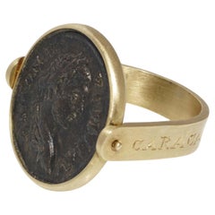 Bague en or jaune 18 carats avec pièces de monnaie romaines - avec l'empereur Caracalla