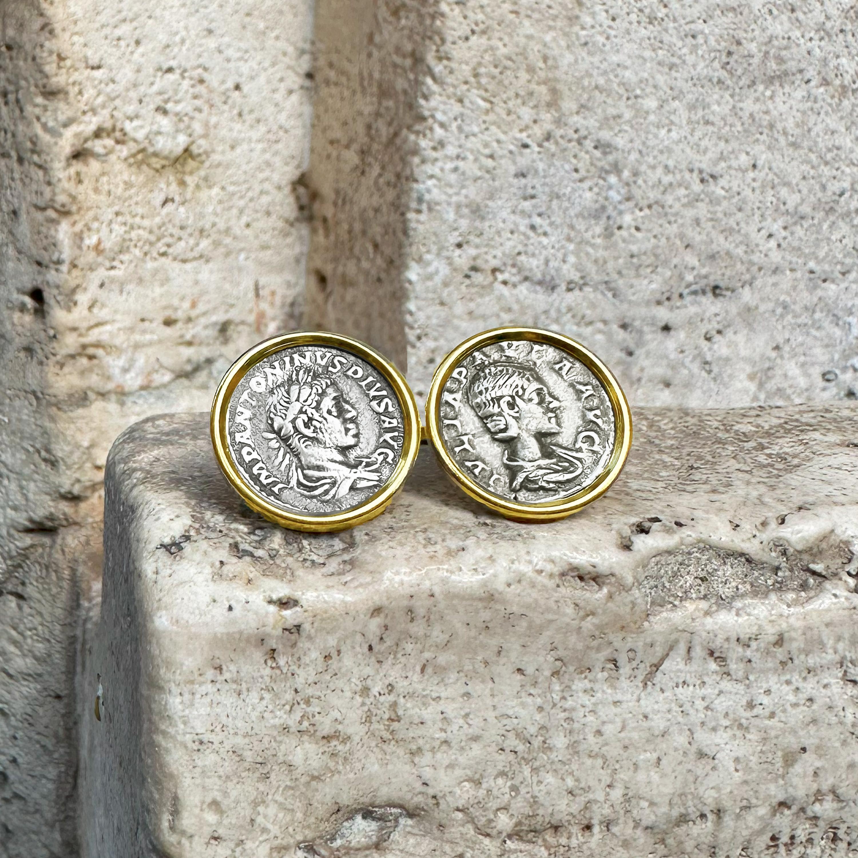 Römische Münzen 18kt Gold Manschettenknöpfe mit der Darstellung von Elagabalus und seiner Frau Julia Paula im Zustand „Neu“ in Roma, IT