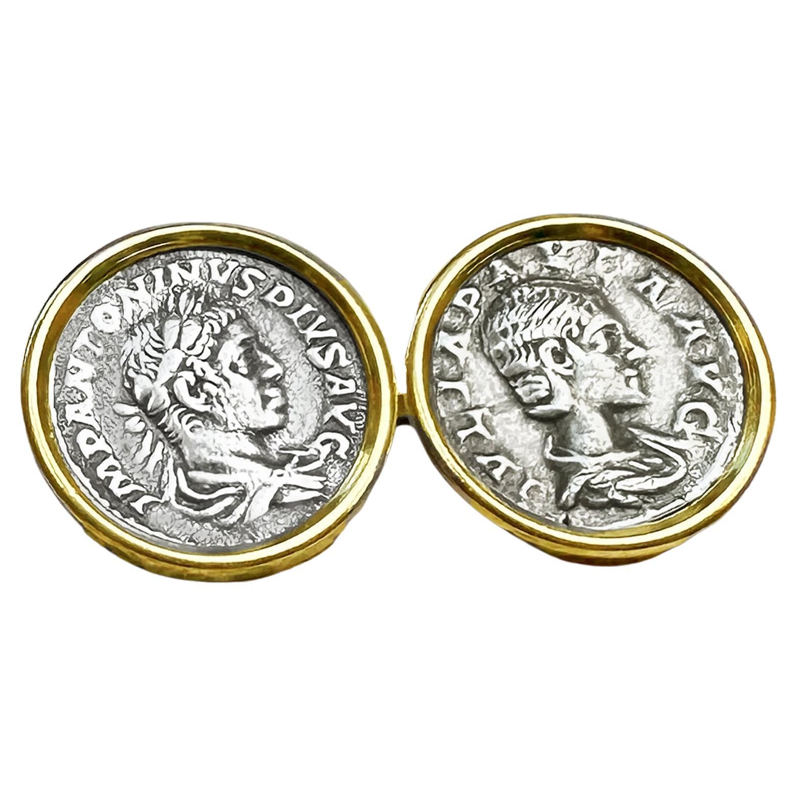 Roman coins 18kt Gold Cufflinks depicting Elagabalus and his wife Julia Paula