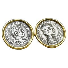 Gemelli in oro 18kt con monete romane raffiguranti Elagabalo e sua moglie Giulia Paula