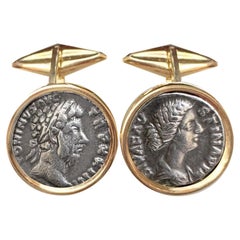Monedas romanas Gemelos de oro de 18 quilates con la efigie de Marco Aurelio y su esposa Faustina
