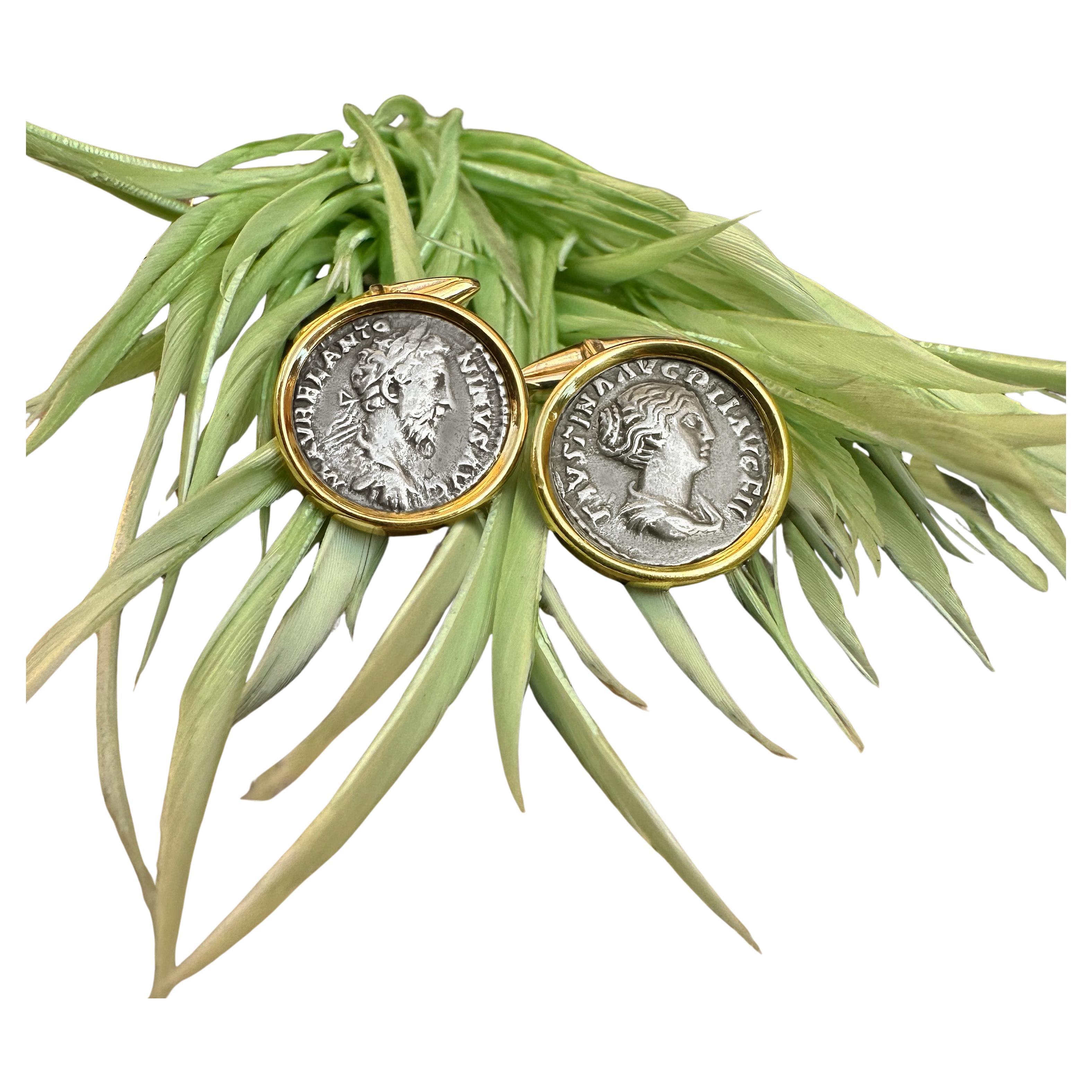 Roman coins 18kt Gold Cufflinks depicting Marcus Aurelius and his wife Faustina