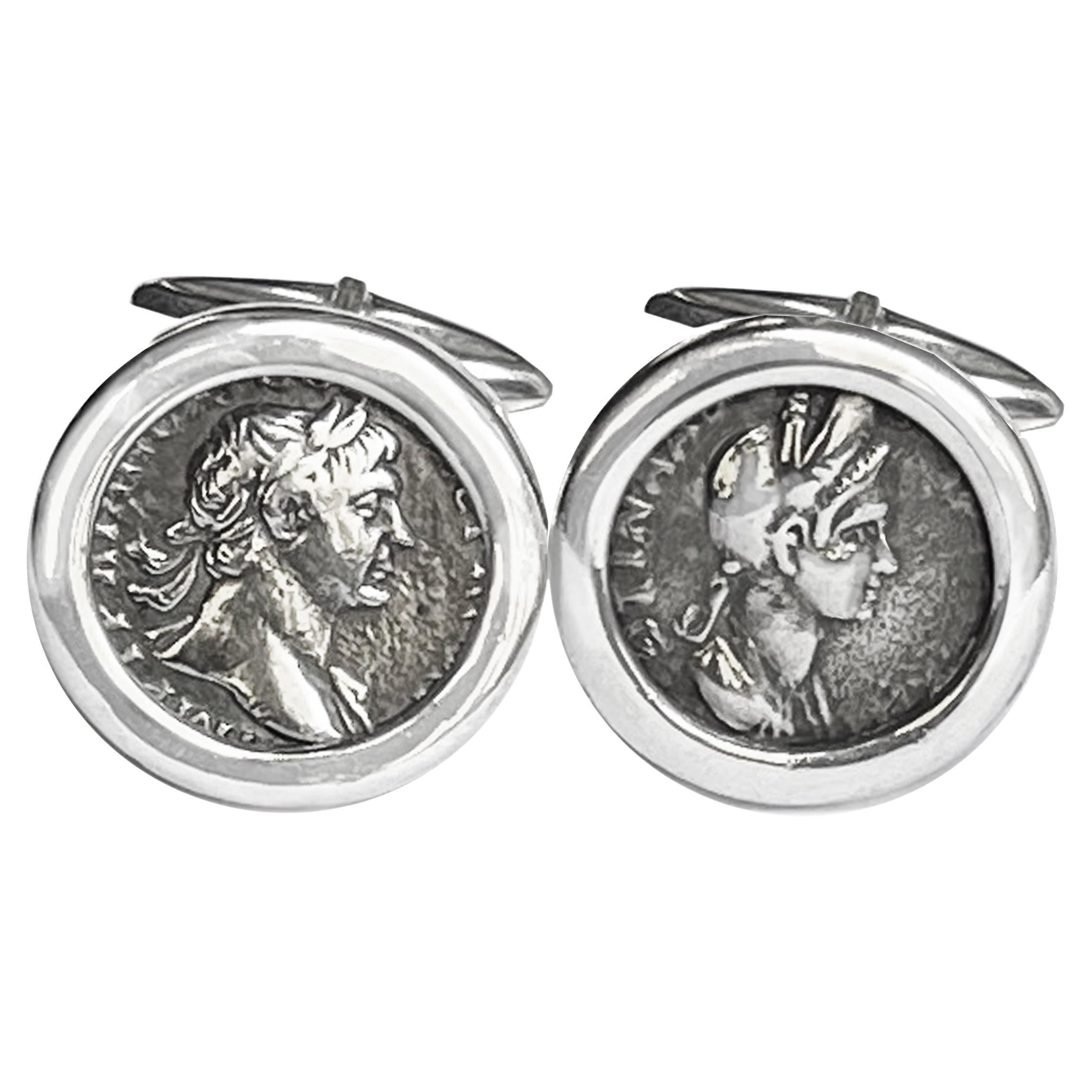 Roman Coins Cufflinks Depicting Emperor Trajan and His Wife Plotina '1 Cent.AD'