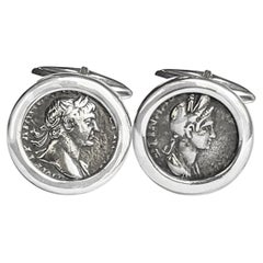 Roman Coins Cufflinks Depicting Emperor Trajan and His Wife Plotina '1 Cent.AD'