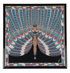 Roman De Tirtoff, Erte’ Framed Silk Scarf Titled “The Nile” 37.5” x 37.5”