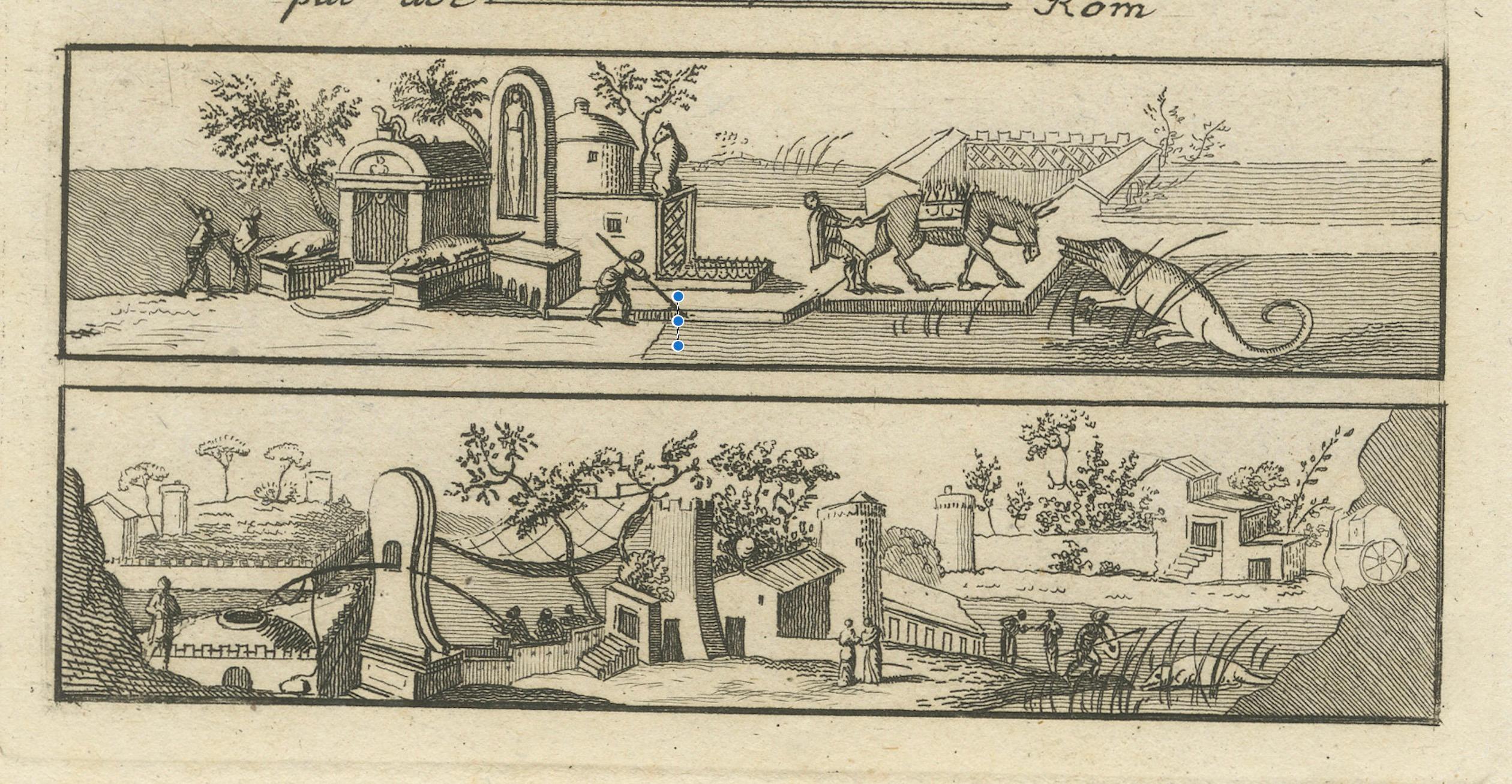 Roman Decorative Motifs and Architectural Scenes by Tommaso Piroli, 1789  

This finely executed copperplate engraving by Tommaso Piroli (1750–1824) is part of his renowned series 'Antichita di Ercolano' (Antiquities of Herculaneum), published in