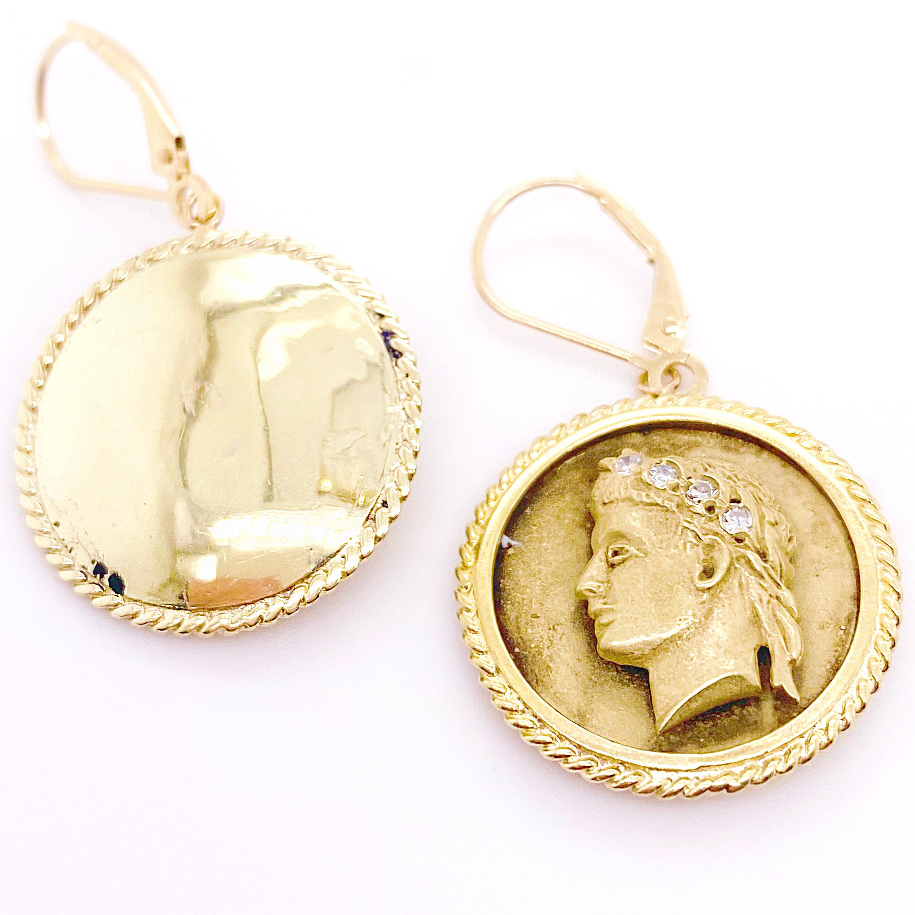 Contemporary Roman Diamond Dangle Earrings across 8 Diamonds Accent For Sale