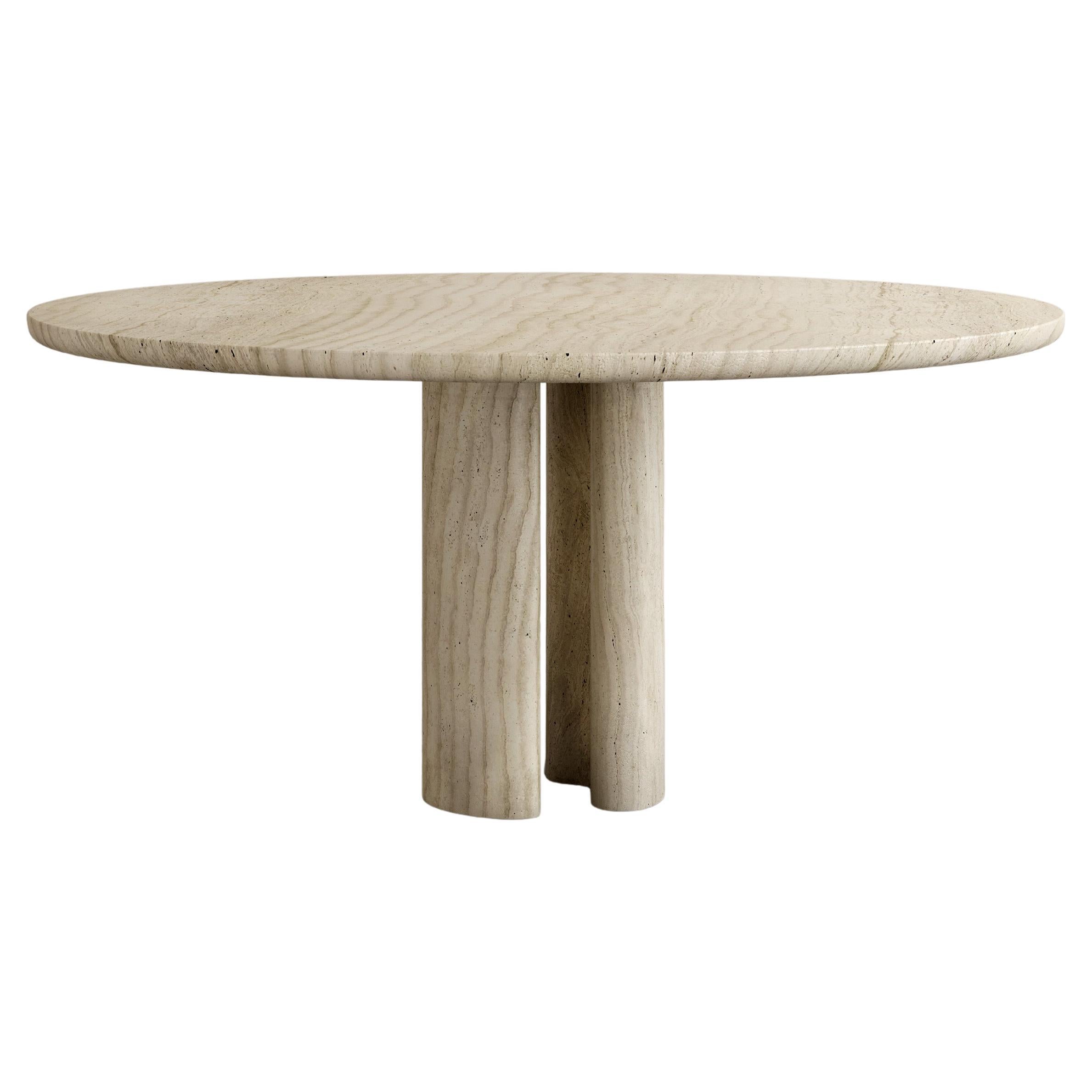 Roman Dining Table III in Bianco Alabastrino Travertine by Paloma Editions