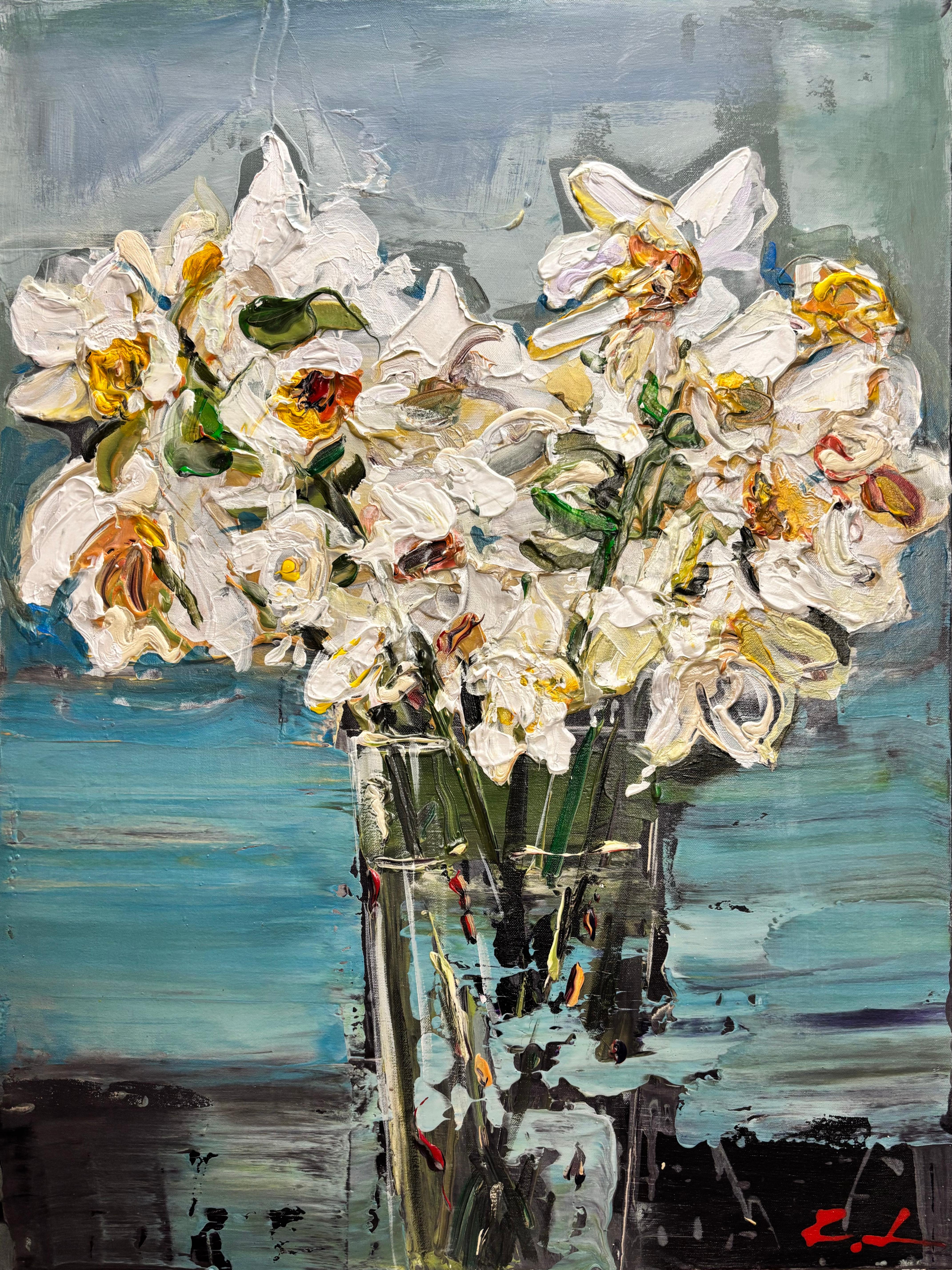 "Daffodils in a vase"