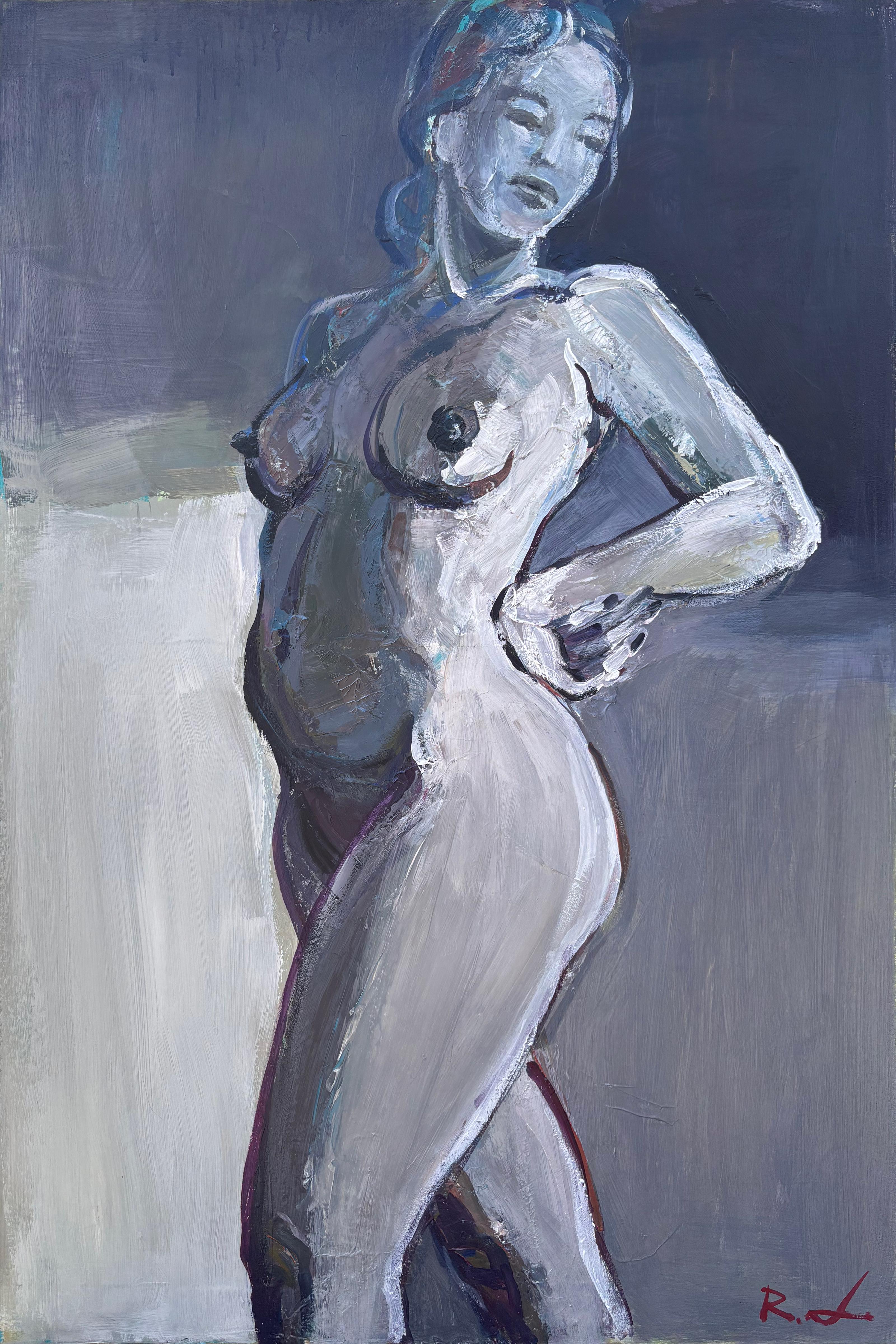 Nude Painting di Roman Dub - "Nudo nei toni del grigio"