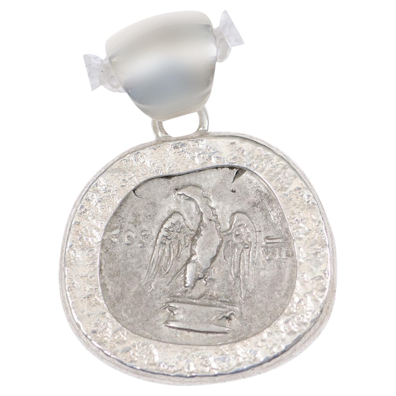 Roman Eagle Coin Pendant w/ Silver Trim 
Bail (pendant only) For Sale