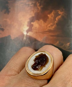 Roman Emperor Augustus Georgian Period Sardonyx Cameo 18K Gold Ring