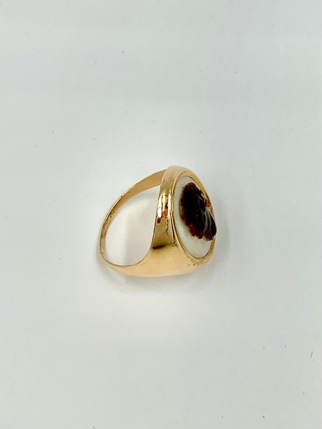 Roman Emperor Augustus Georgian Period Sardonyx Cameo 18K Gold Ring For Sale 1
