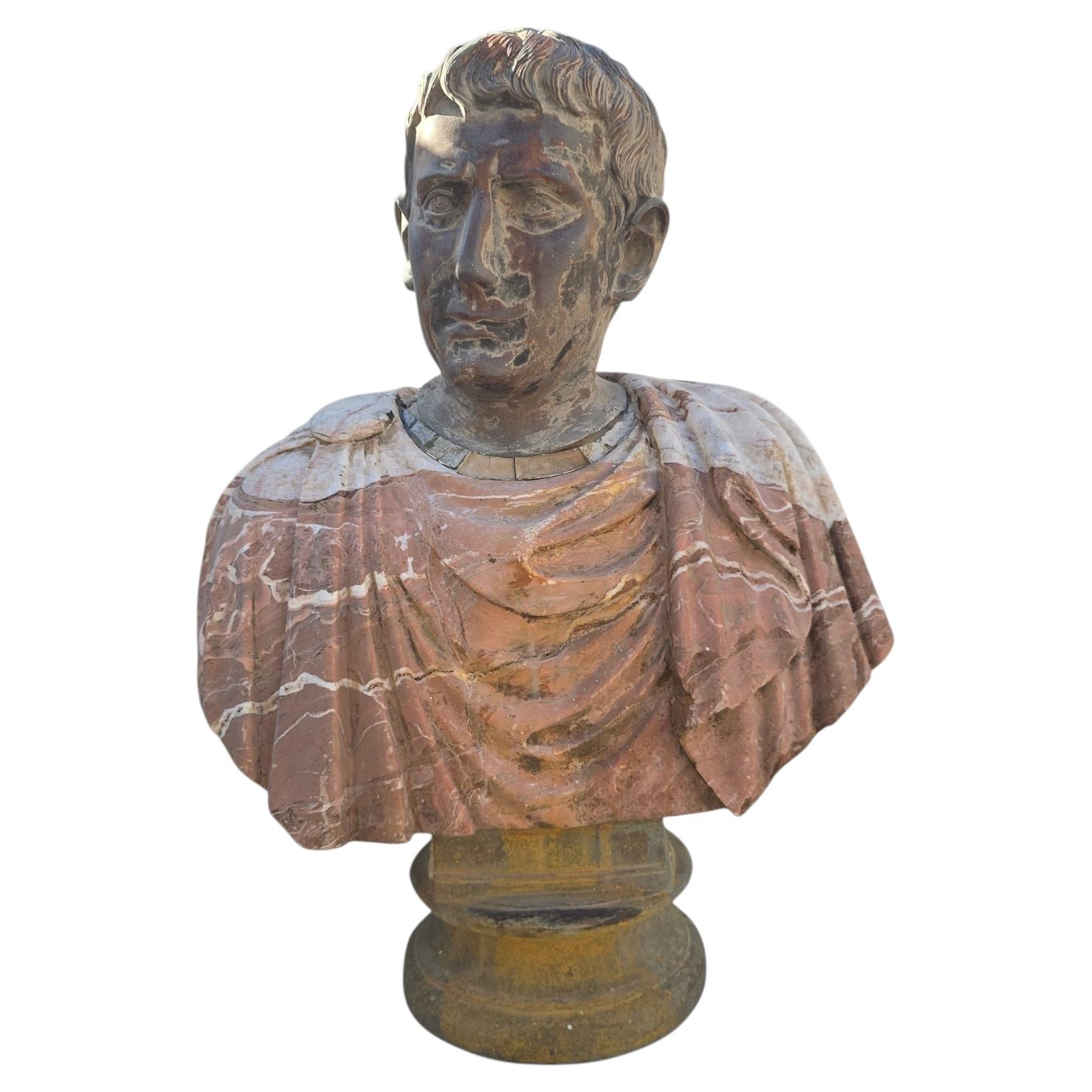Roman Emperor Bust in Polychrome Marble, First Half of the 20th Century