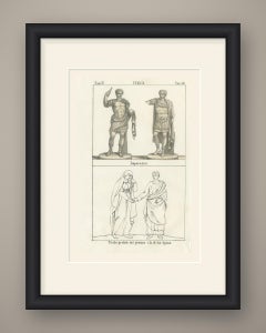 Statues d'empereurs romains et le préfet Probus avec son épouse, lithographie, 1842