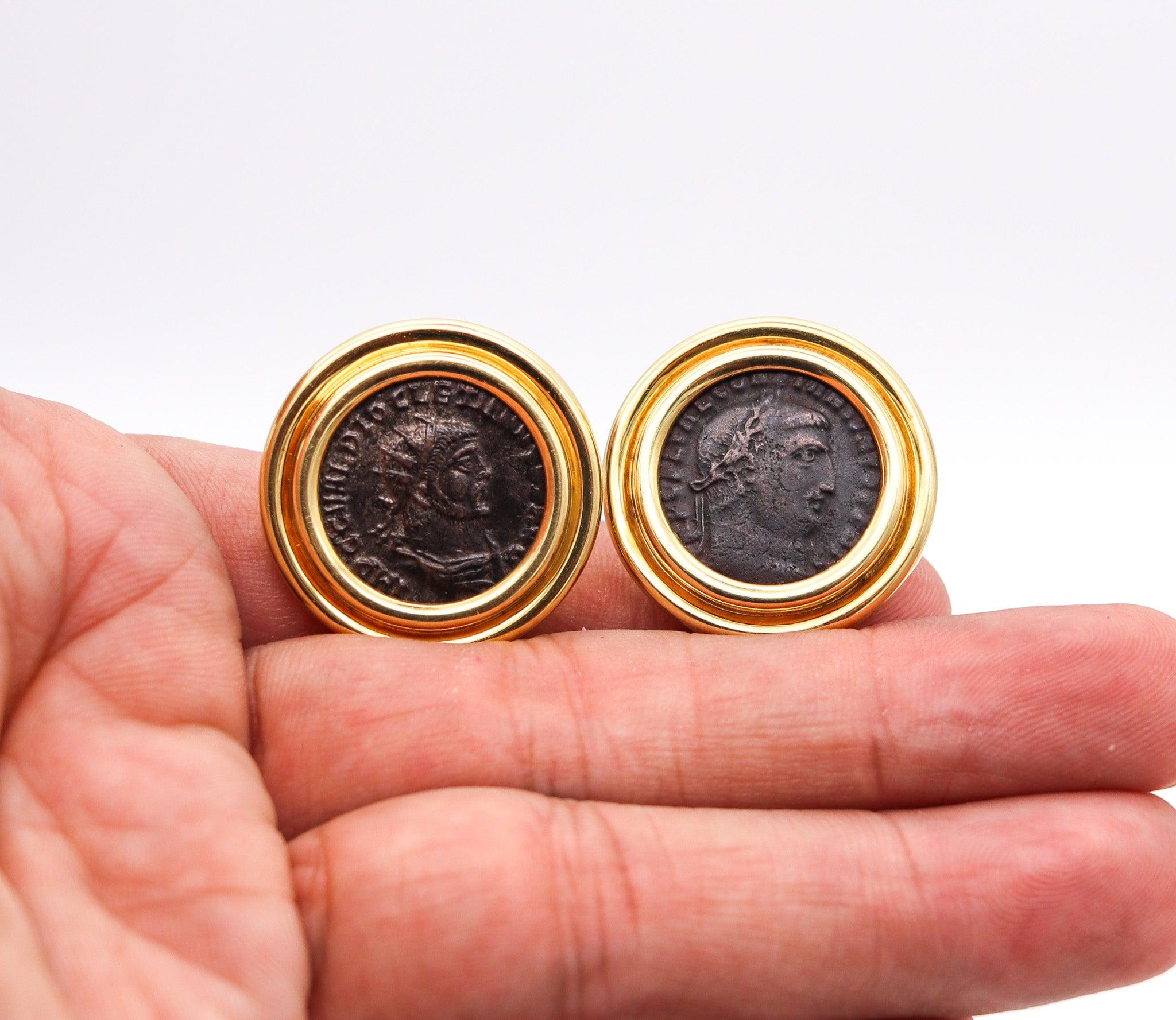 IMPERIO ROMANO 290-306 d.C. Pendientes de monedas de emperadores romanos en oro amarillo de 18 quilates en venta 5