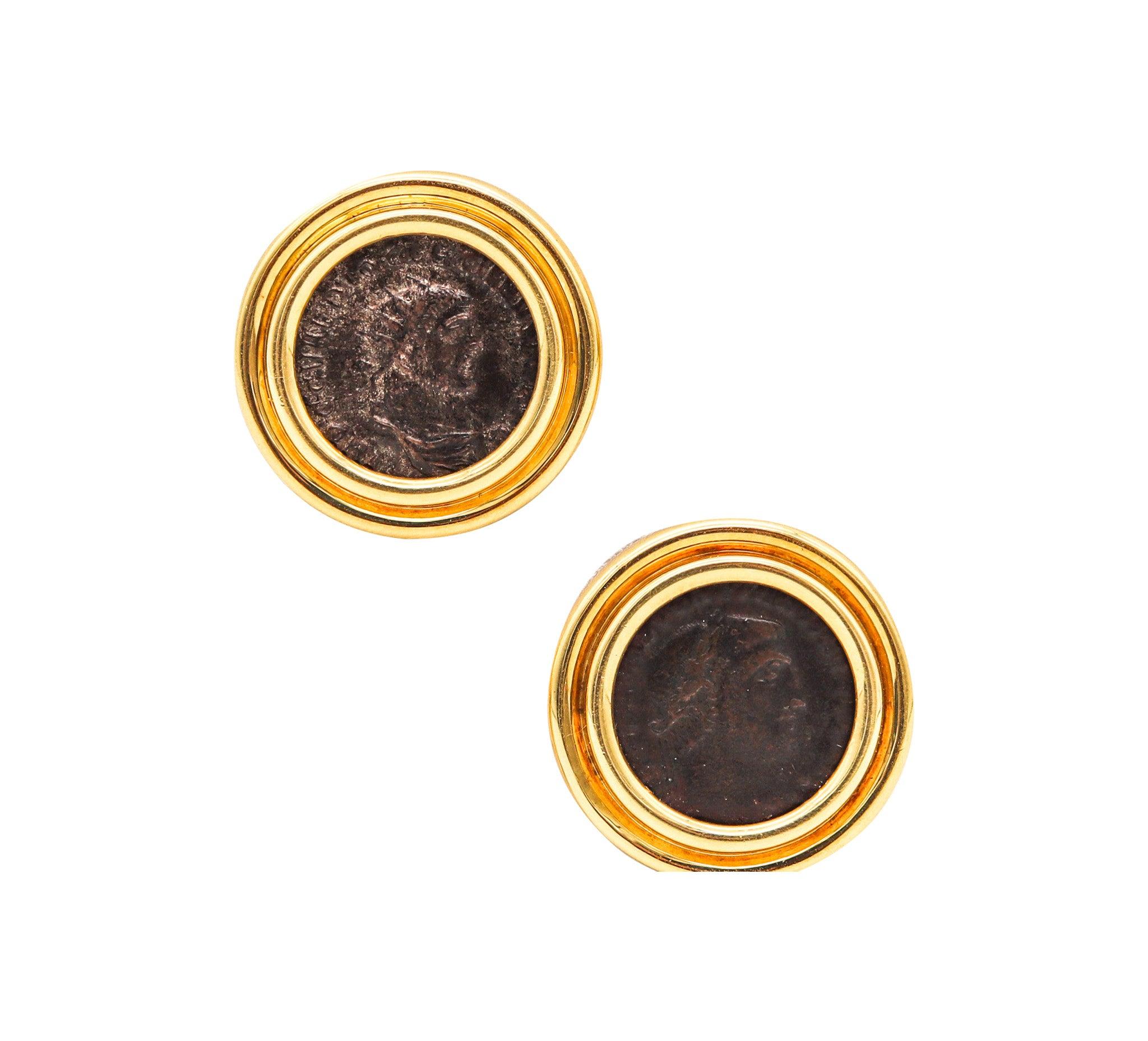 IMPERIO ROMANO 290-306 d.C. Pendientes de monedas de emperadores romanos en oro amarillo de 18 quilates en venta 2