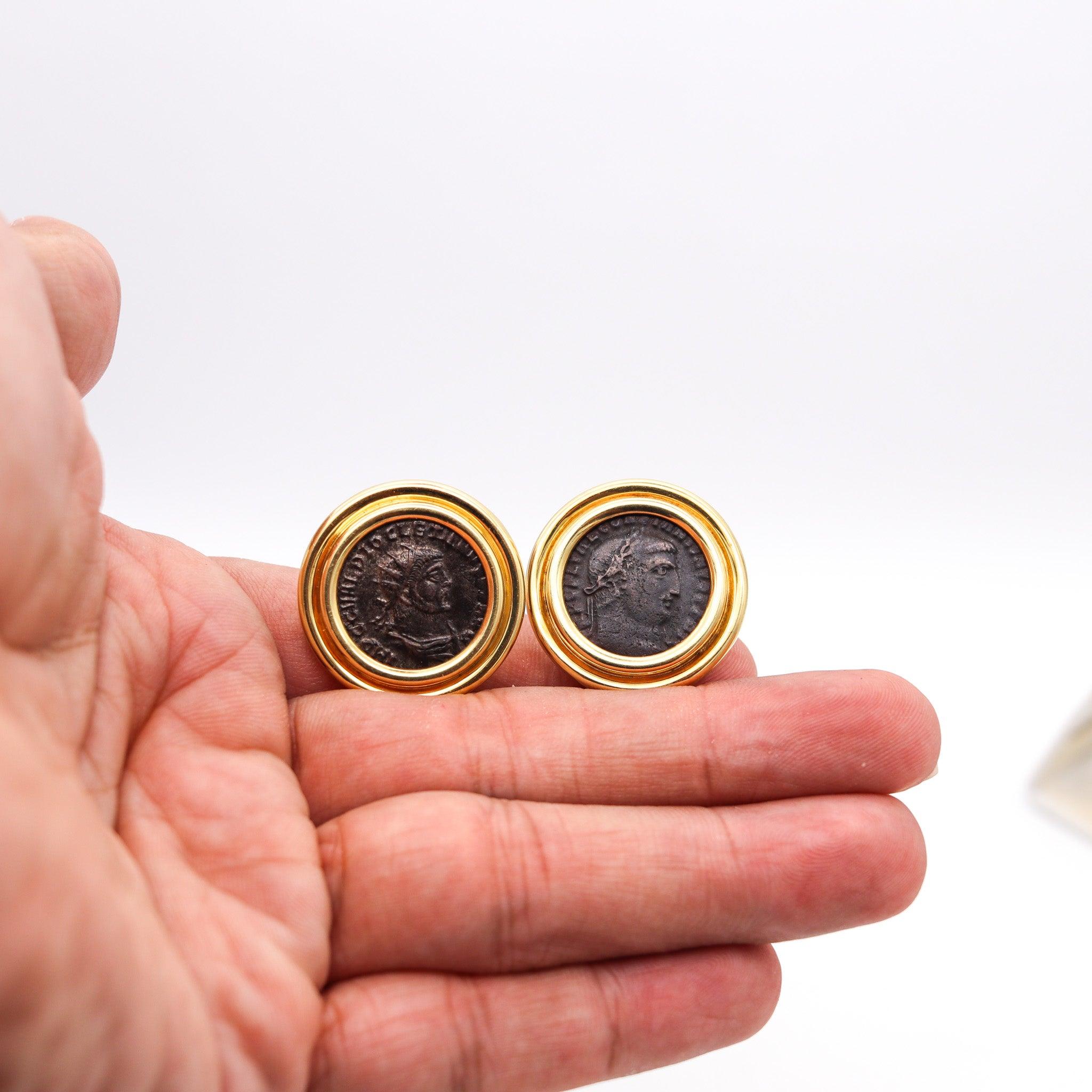 IMPERIO ROMANO 290-306 d.C. Pendientes de monedas de emperadores romanos en oro amarillo de 18 quilates en venta 4