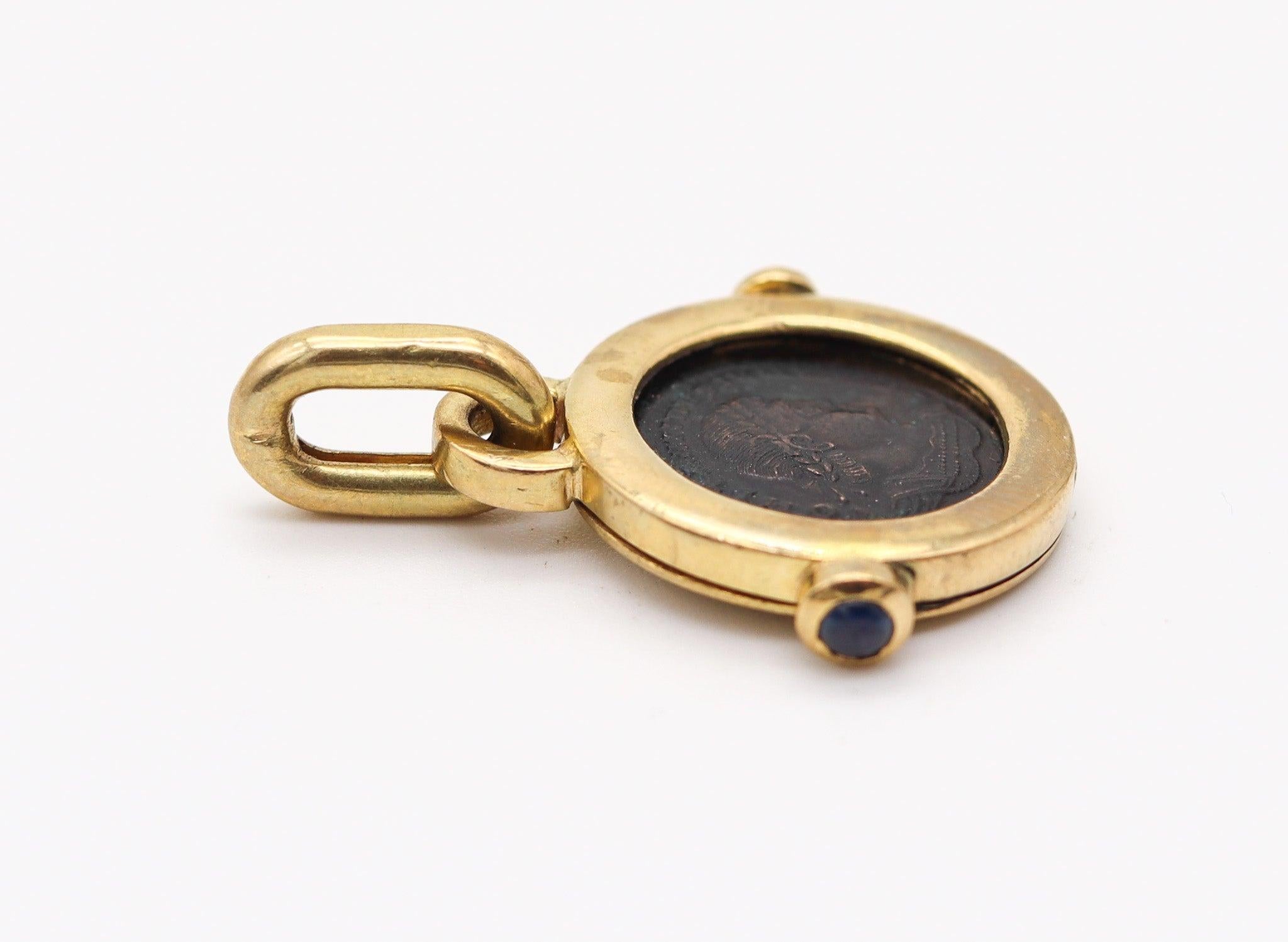 Classical Roman ROMAN EMPIRE 300 AD Emperor Constantine Coin Pendant In 18Kt Gold And Sapphires For Sale