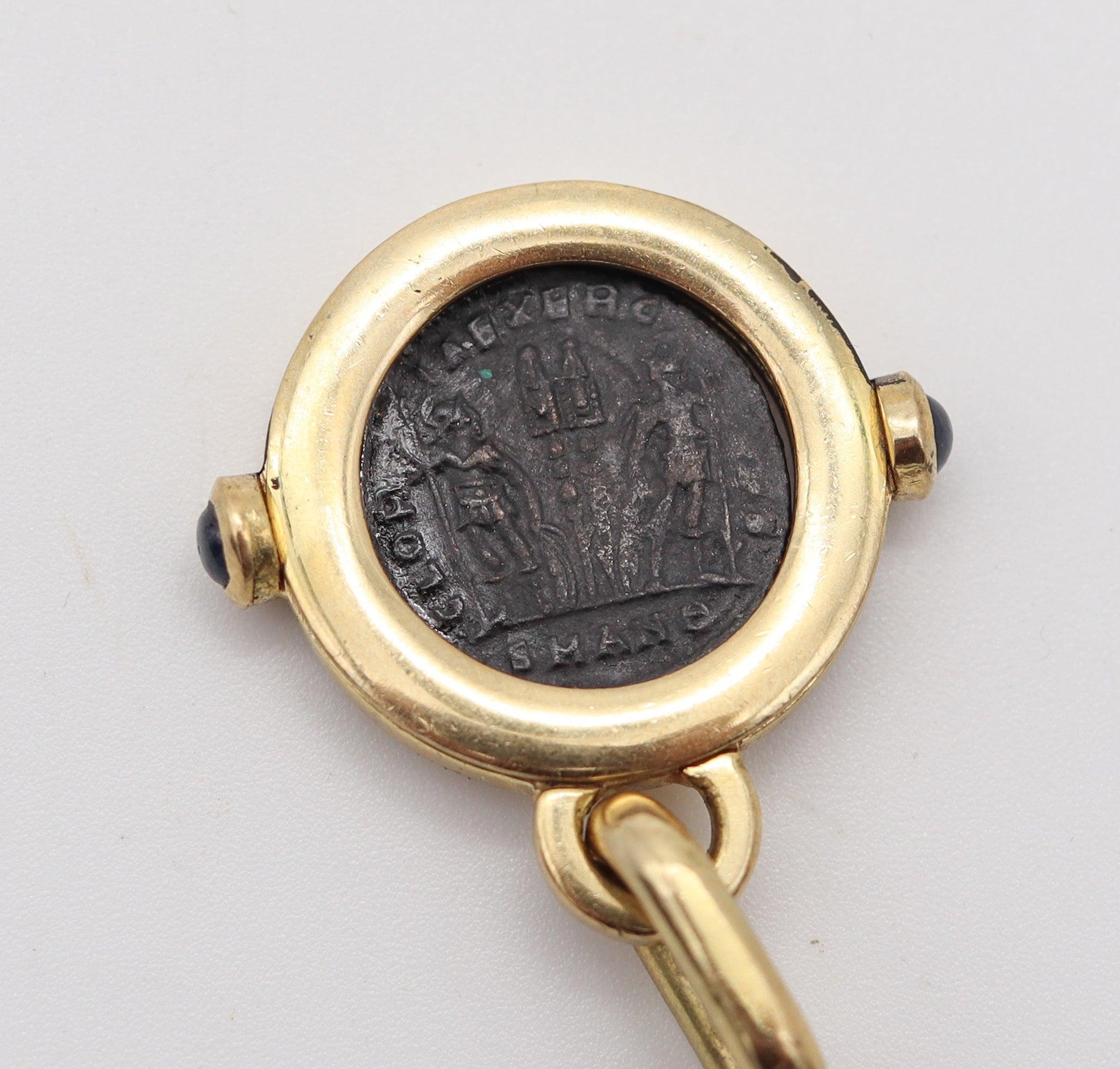 ROMAN EMPIRE 300 AD Emperor Constantine Coin Pendant In 18Kt Gold And Sapphires For Sale 1