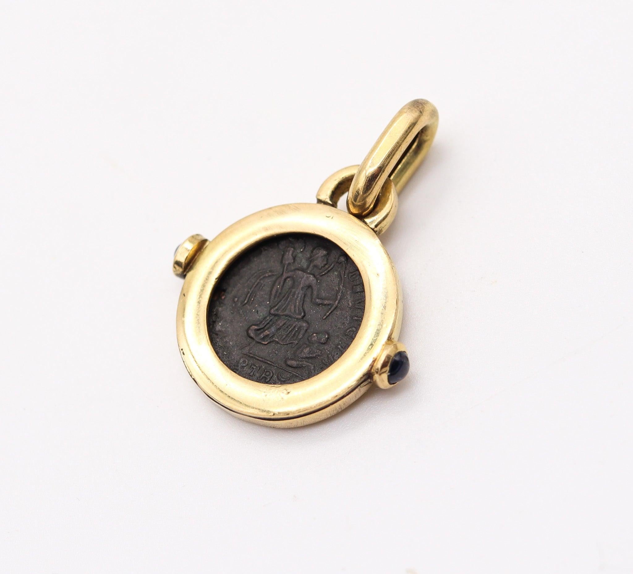 Classical Roman ROMAN EMPIRE 320 AD Emperor Constantine Coin Pendant In 18Kt Gold & Sapphires For Sale