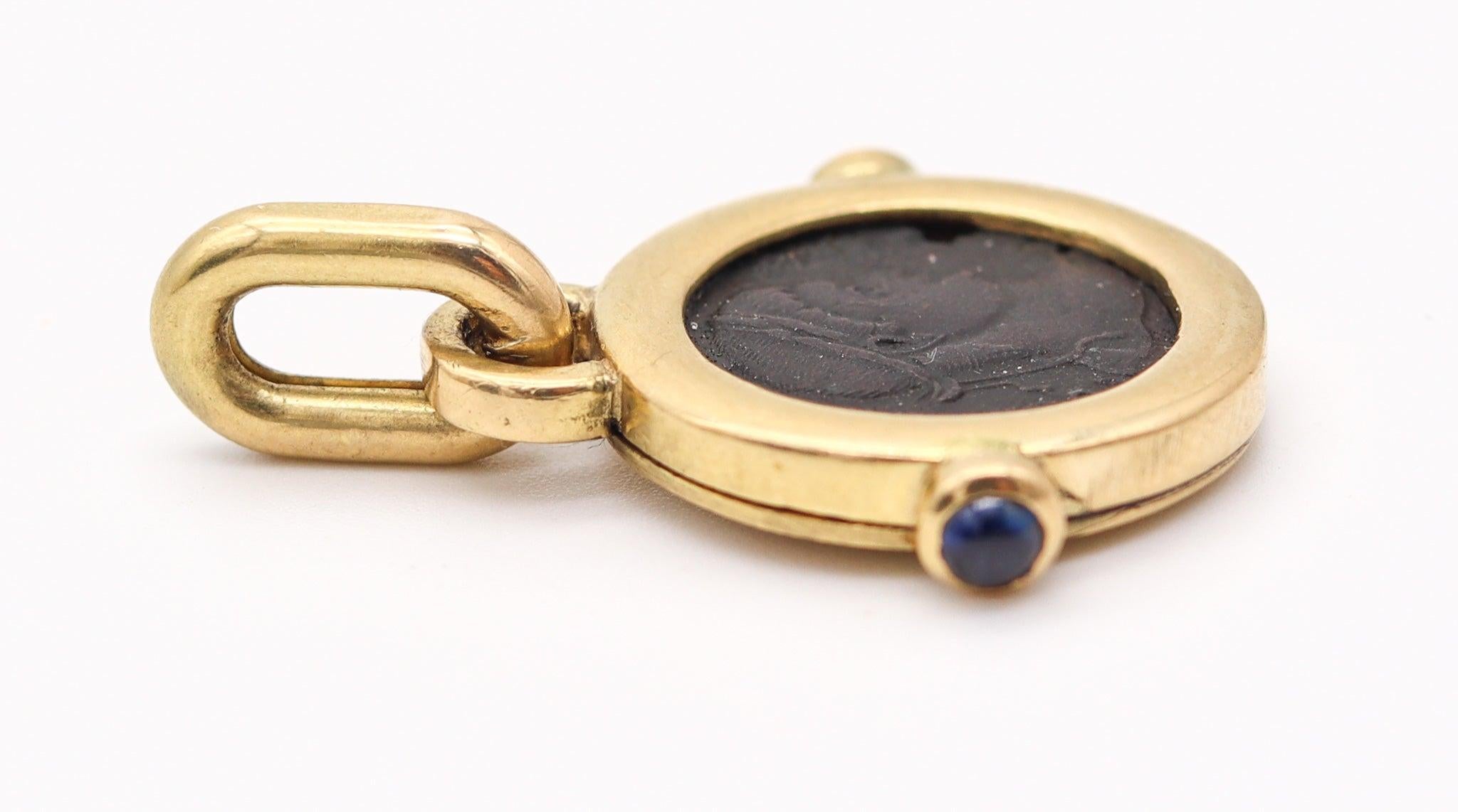 Cabochon ROMAN EMPIRE 320 AD Emperor Constantine Coin Pendant In 18Kt Gold & Sapphires For Sale
