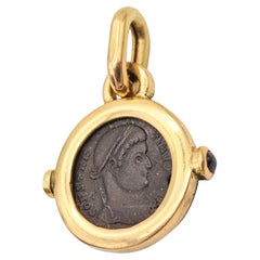 ROMAN EMPIRE 320 AD Emperor Constantine Coin Pendant In 18Kt Gold & Sapphires