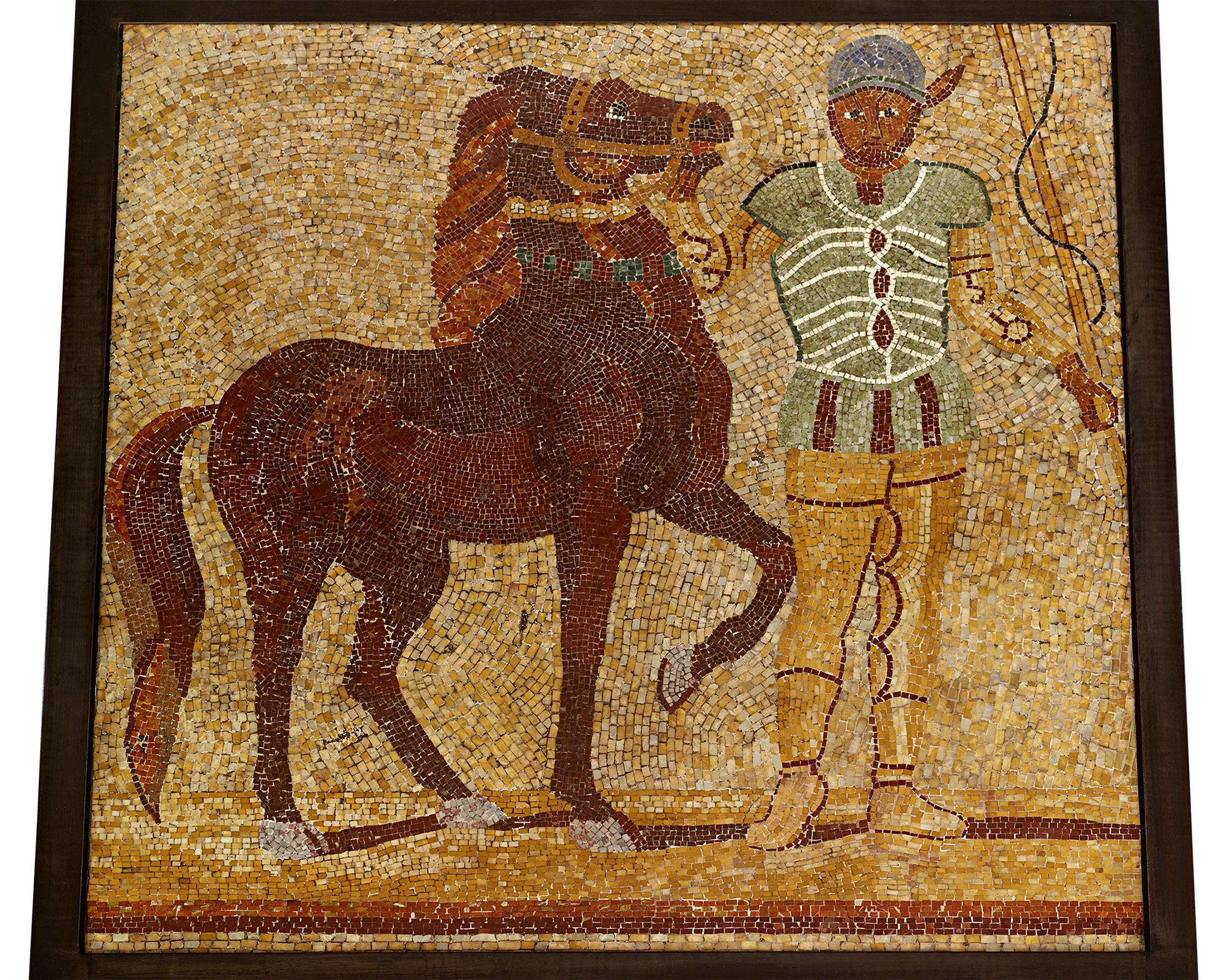 Classical Roman Roman Empire Charioteer Mosaic Table For Sale