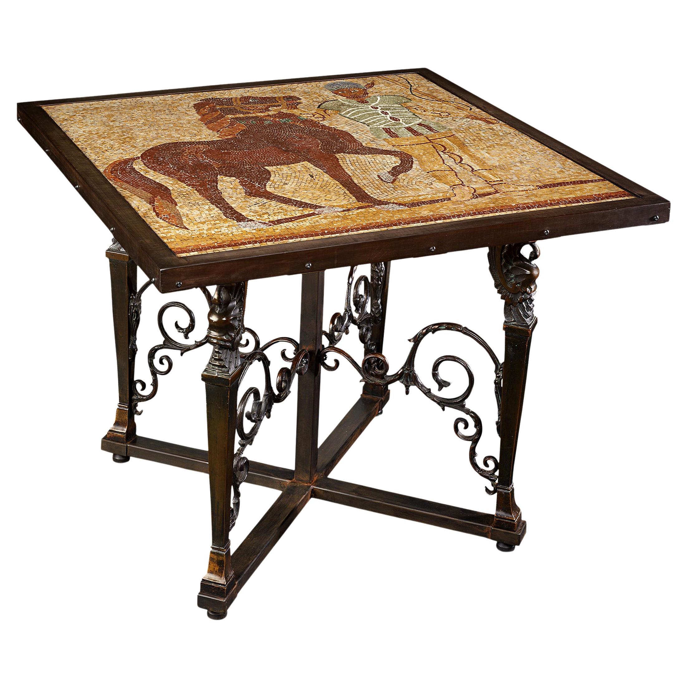 Roman Empire Charioteer Mosaic Table For Sale
