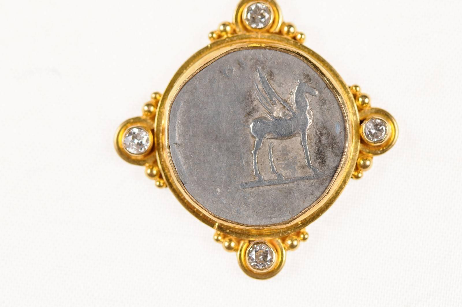 Italian Roman Empire Domitian Coin circa 81-96 AD Set in Gold with Diamond Accents For Sale