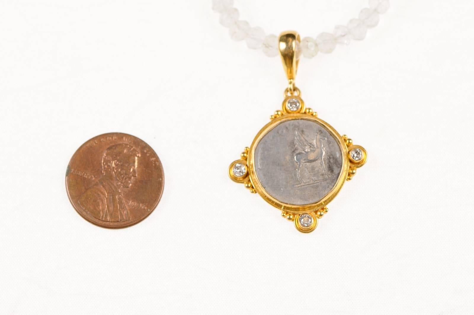 18th Century and Earlier Roman Empire Domitian Coin circa 81-96 AD Set in Gold with Diamond Accents For Sale