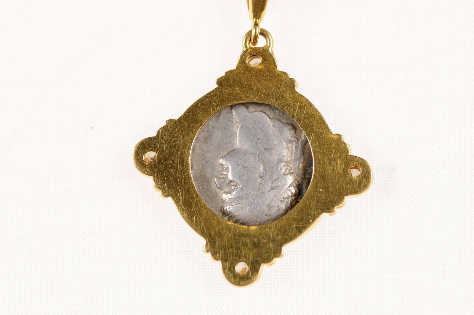 Roman Empire Domitian Coin circa 81-96 AD Set in Gold with Diamond Accents For Sale 1