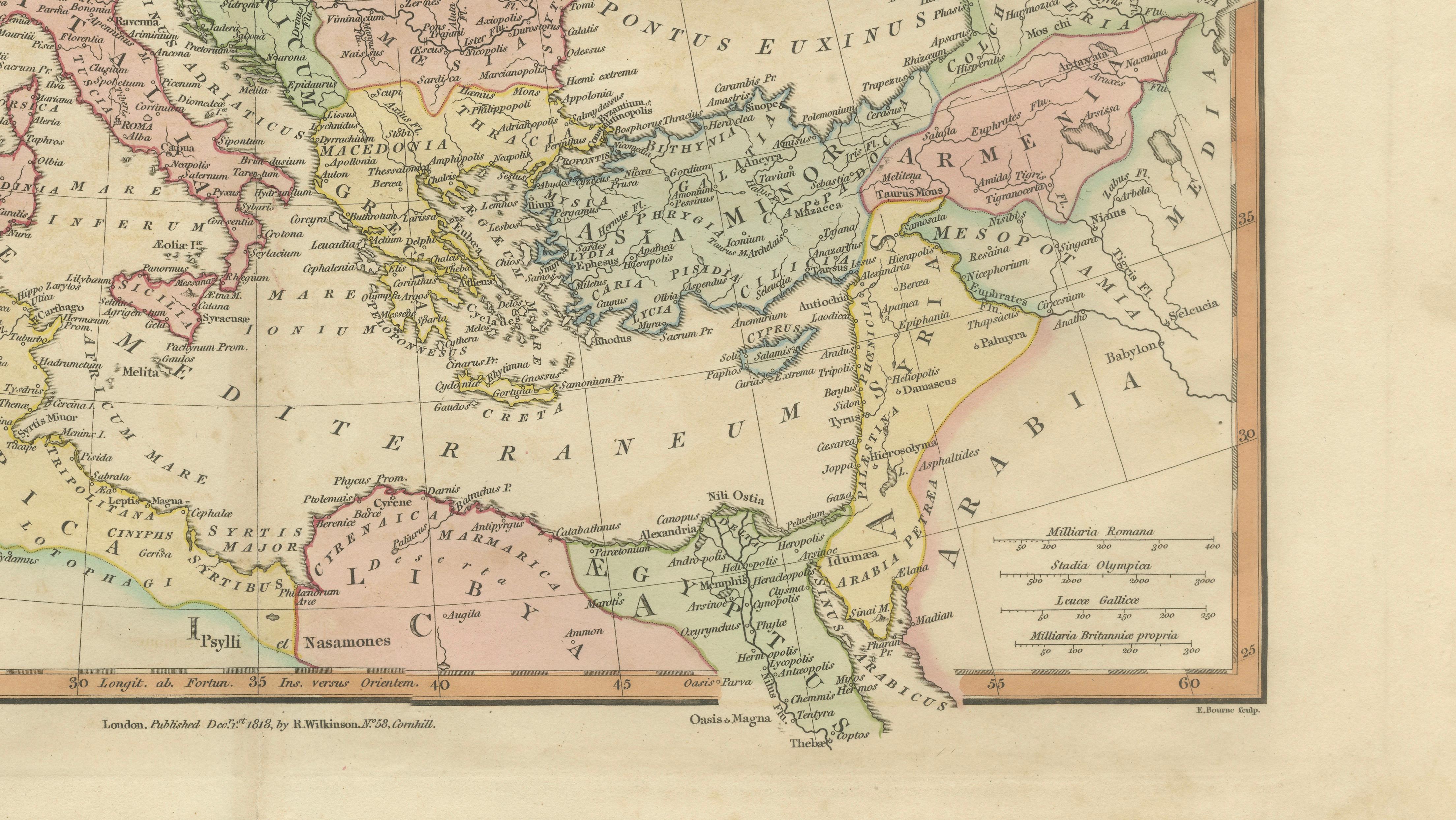 Roman Empire Map, Europe Mediterranean & Near East, Wilkinson London 1817