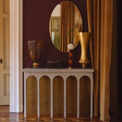 Console Roman Empire in bianco di Carrara e foglie d'oro
