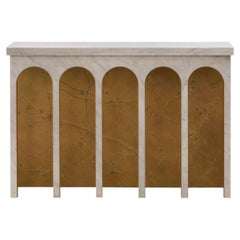 Console Roman Empire in bianco di Carrara e foglie d'oro